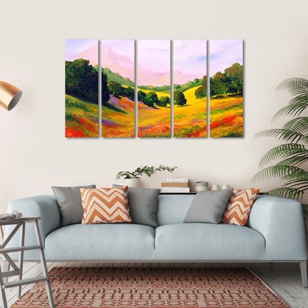 Painting Of Landscape Canvas Wall Art-5 Horizontal-Gallery Wrap-22" x 12"-Tiaracle