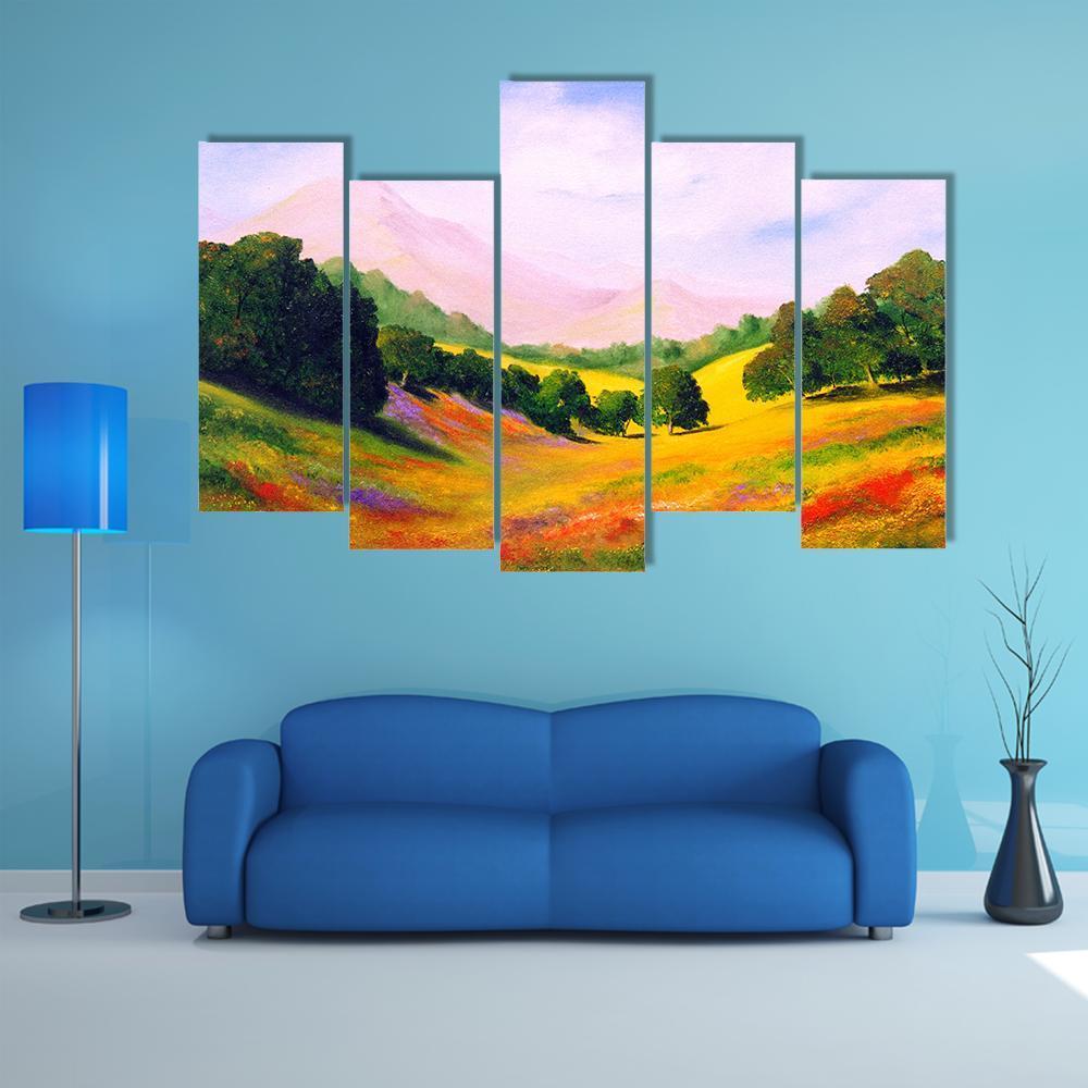Painting Of Landscape Canvas Wall Art-5 Pop-Gallery Wrap-47" x 32"-Tiaracle
