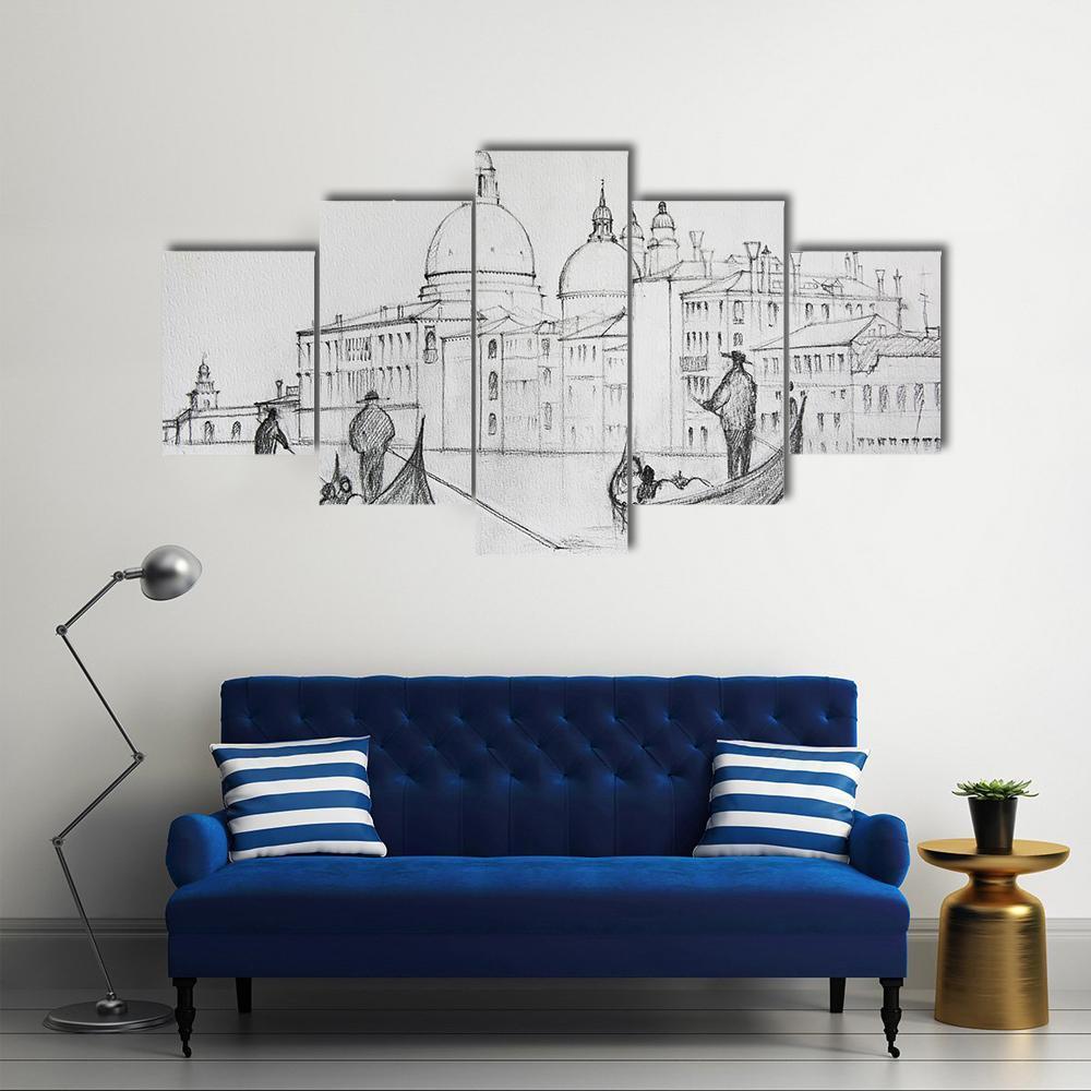 Painting Of Venice Italy Canvas Wall Art-5 Star-Gallery Wrap-62" x 32"-Tiaracle