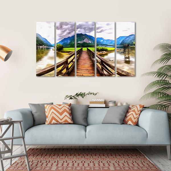 Painting Of Wooden Bridge Canvas Wall Art-5 Horizontal-Gallery Wrap-22" x 12"-Tiaracle