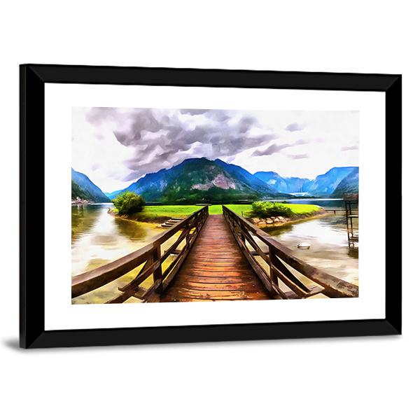 Painting Of Wooden Bridge Panoramic Canvas Wall Art-1 Piece-36" x 12"-Tiaracle