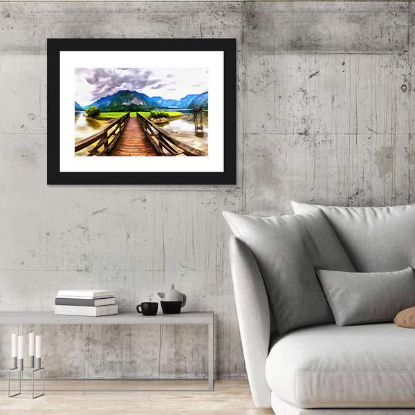 Painting Of Wooden Bridge Panoramic Canvas Wall Art-1 Piece-36" x 12"-Tiaracle