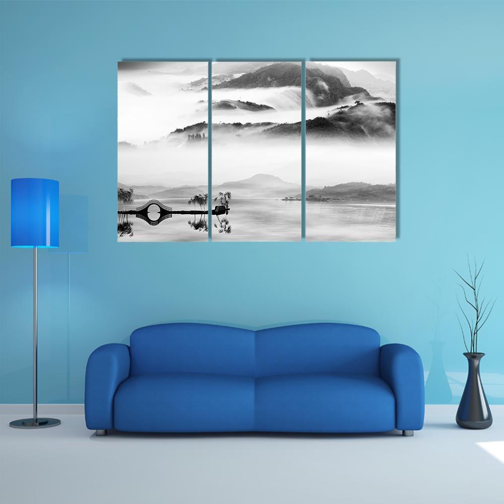 Painting Style Of Chinese Landscape Canvas Wall Art-3 Horizontal-Gallery Wrap-37" x 24"-Tiaracle