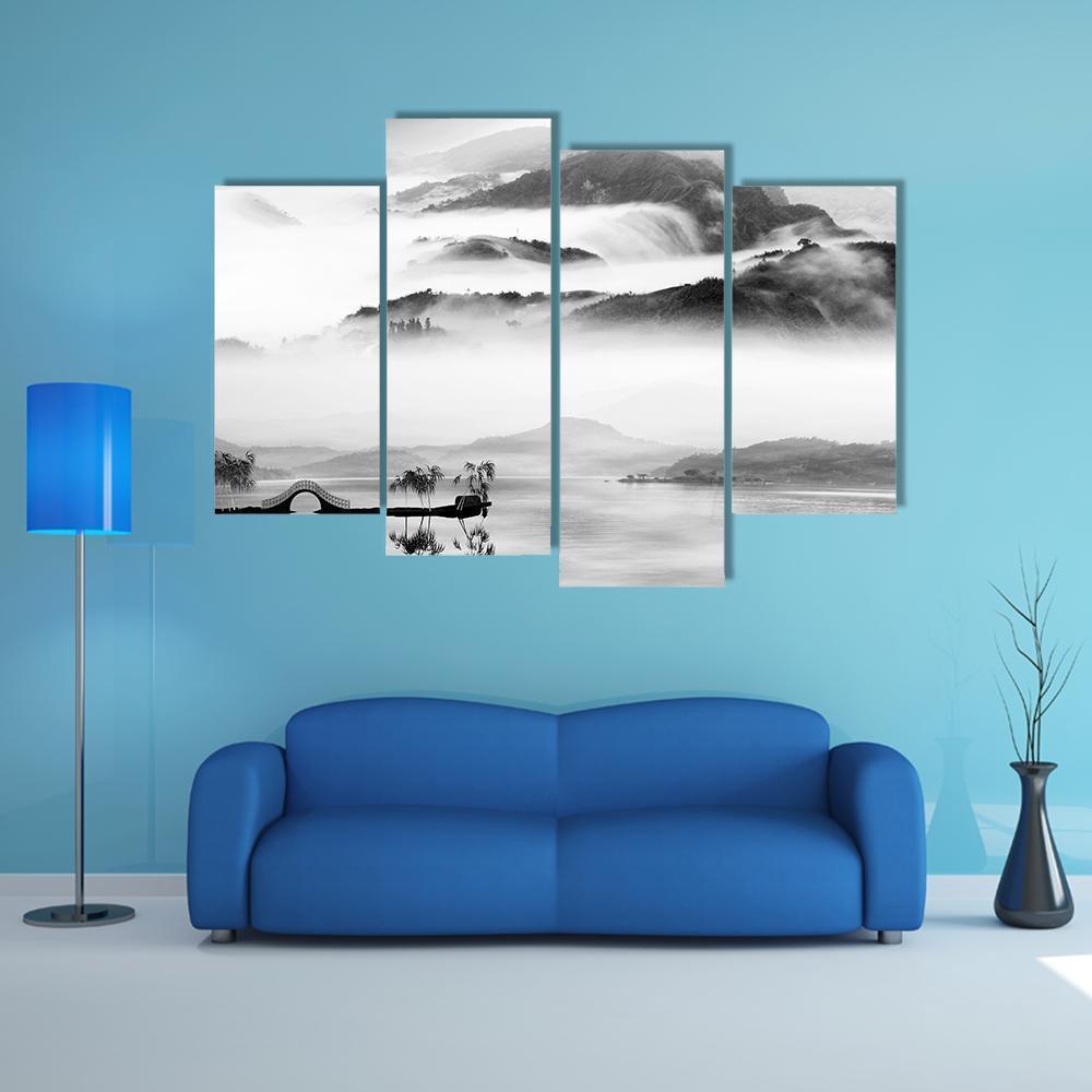 Painting Style Of Chinese Landscape Canvas Wall Art-4 Pop-Gallery Wrap-50&quot; x 32&quot;-Tiaracle