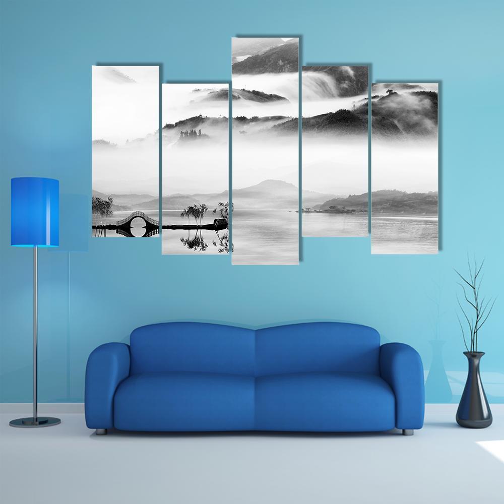 Painting Style Of Chinese Landscape Canvas Wall Art-3 Horizontal-Gallery Wrap-37" x 24"-Tiaracle