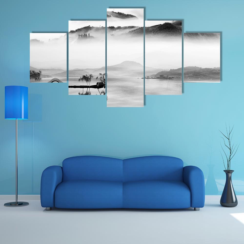 Painting Style Of Chinese Landscape Canvas Wall Art-5 Star-Gallery Wrap-62&quot; x 32&quot;-Tiaracle