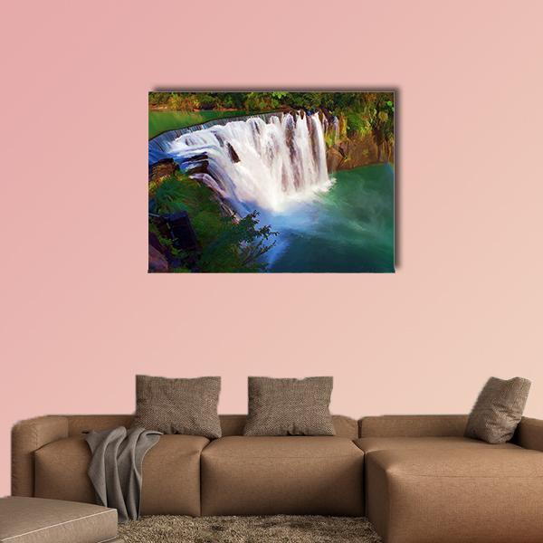 Painting Style Of Shifen Waterfall In Taiwan Canvas Wall Art-5 Horizontal-Gallery Wrap-22" x 12"-Tiaracle