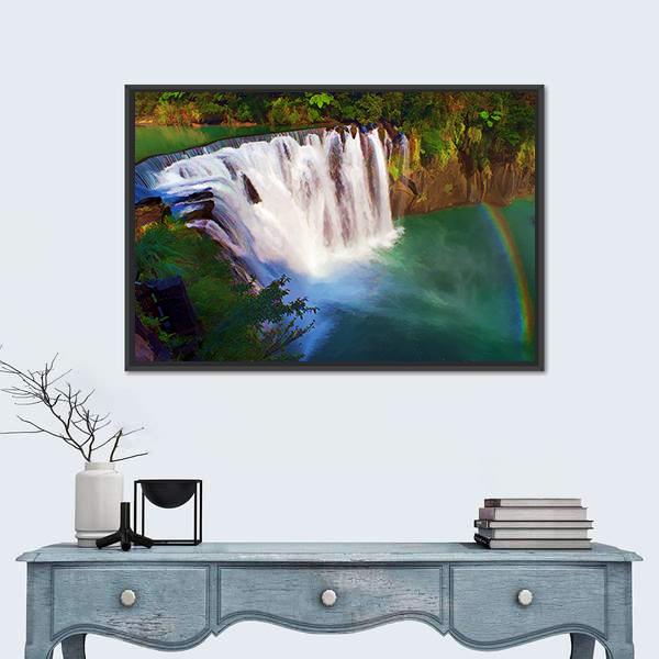 Painting Style Of Shifen Waterfall In Taiwan Canvas Wall Art-1 Piece-Floating Frame-24" x 16"-Tiaracle