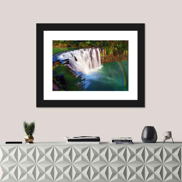Painting Style Of Shifen Waterfall In Taiwan Canvas Wall Art-1 Piece-Framed Print-20" x 16"-Tiaracle