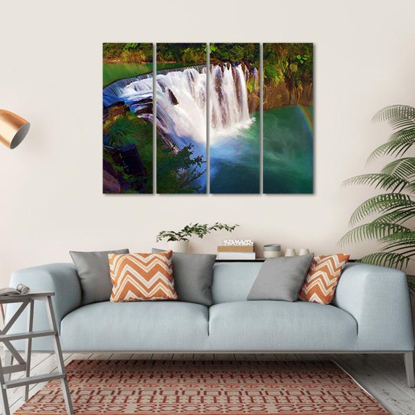 Painting Style Of Shifen Waterfall In Taiwan Canvas Wall Art-4 Horizontal-Gallery Wrap-34" x 24"-Tiaracle