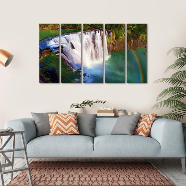 Painting Style Of Shifen Waterfall In Taiwan Canvas Wall Art-5 Horizontal-Gallery Wrap-22" x 12"-Tiaracle