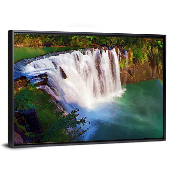 Painting Style Of Shifen Waterfall In Taiwan Canvas Wall Art-3 Horizontal-Gallery Wrap-25" x 16"-Tiaracle