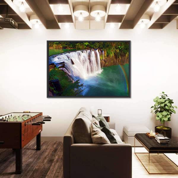 Painting Style Of Shifen Waterfall In Taiwan Canvas Wall Art-3 Horizontal-Gallery Wrap-25" x 16"-Tiaracle