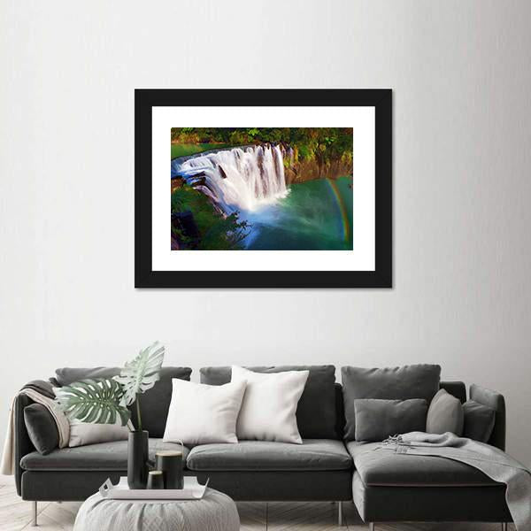 Painting Style Of Shifen Waterfall In Taiwan Canvas Wall Art-3 Horizontal-Gallery Wrap-25" x 16"-Tiaracle