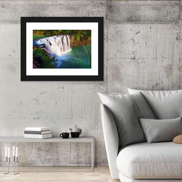 Painting Style Of Shifen Waterfall In Taiwan Canvas Wall Art-3 Horizontal-Gallery Wrap-25" x 16"-Tiaracle