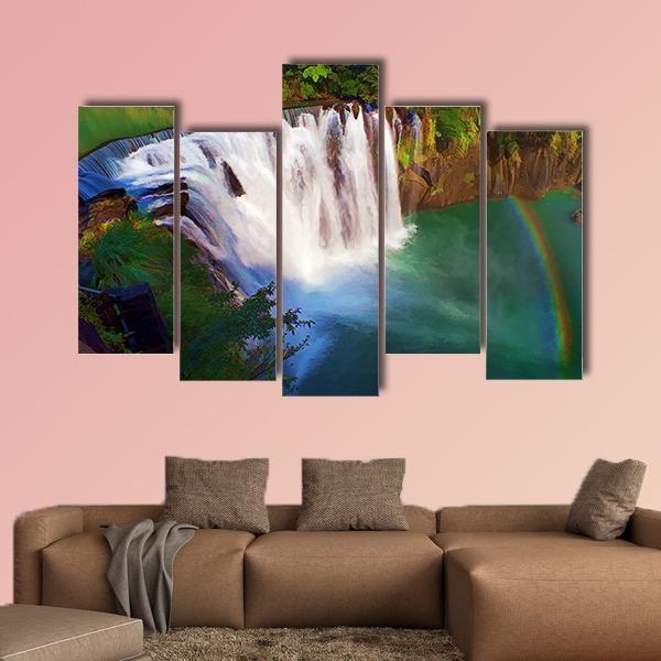Painting Style Of Shifen Waterfall In Taiwan Canvas Wall Art-5 Pop-Gallery Wrap-47" x 32"-Tiaracle