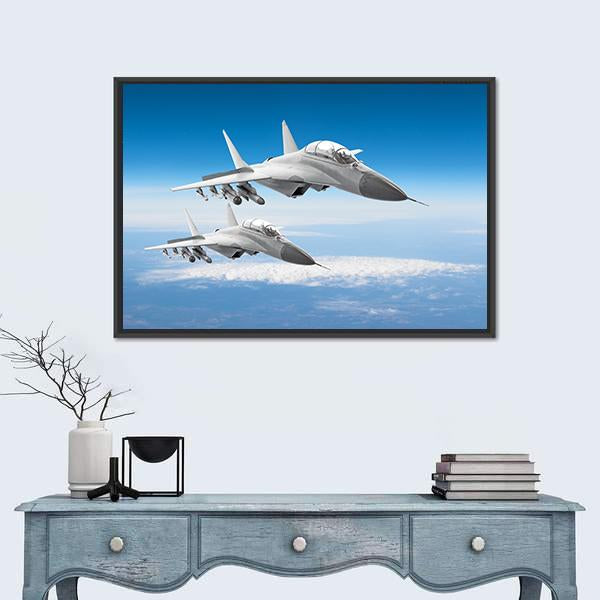 Pair Of Military Fighters Jet Aircraft Canvas Wall Art-1 Piece-Floating Frame-24" x 16"-Tiaracle