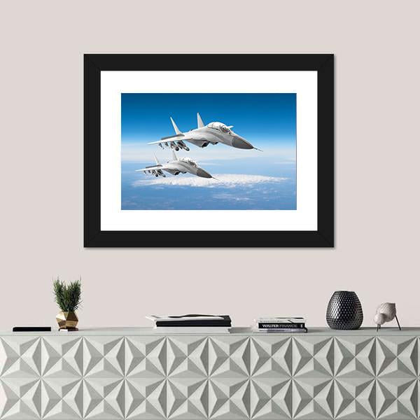 Pair Of Military Fighters Jet Aircraft Canvas Wall Art-1 Piece-Framed Print-20" x 16"-Tiaracle