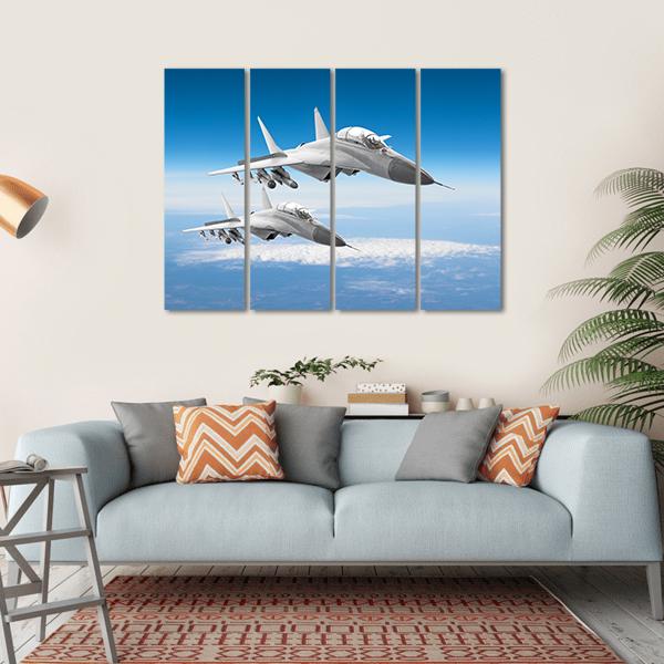 Pair Of Military Fighters Jet Aircraft Canvas Wall Art-4 Horizontal-Gallery Wrap-34" x 24"-Tiaracle