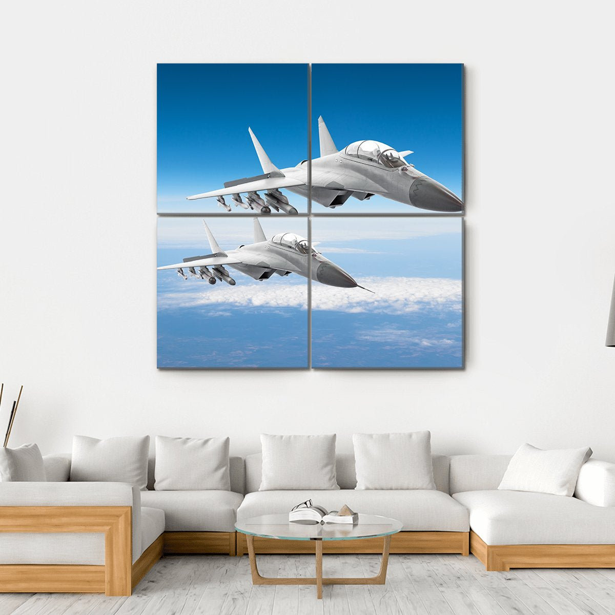 Pair Of Military Fighters Jet Aircraft Canvas Wall Art-4 Square-Gallery Wrap-17" x 17"-Tiaracle