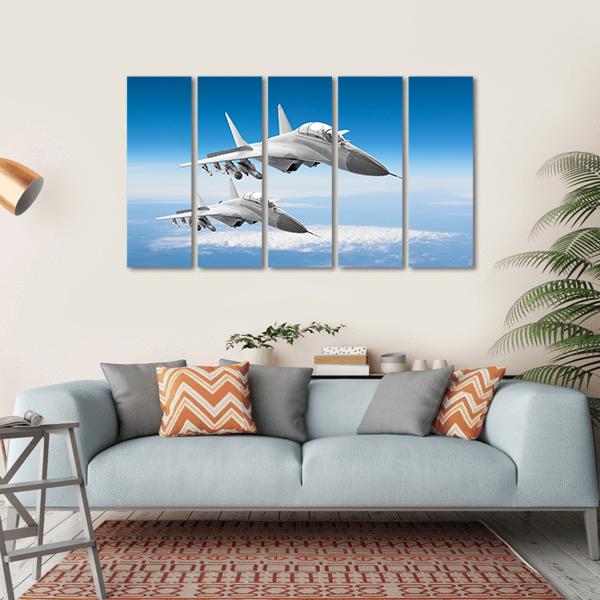 Pair Of Military Fighters Jet Aircraft Canvas Wall Art-5 Horizontal-Gallery Wrap-22" x 12"-Tiaracle