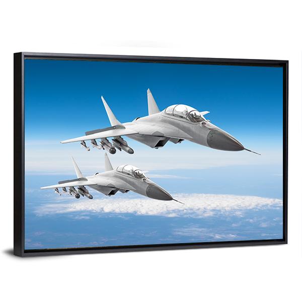 Pair Of Military Fighters Jet Aircraft Canvas Wall Art-3 Horizontal-Gallery Wrap-25" x 16"-Tiaracle