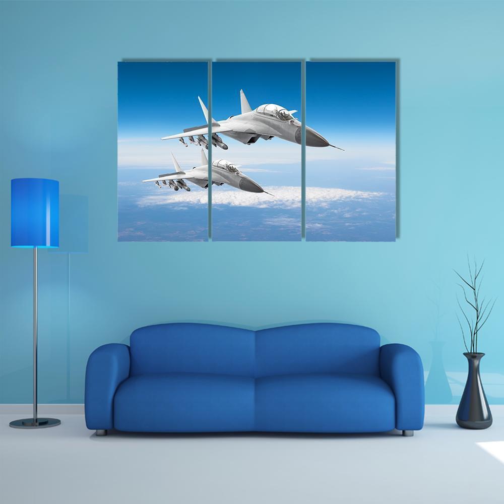 Pair Of Military Fighters Jet Aircraft Canvas Wall Art-3 Horizontal-Gallery Wrap-37" x 24"-Tiaracle