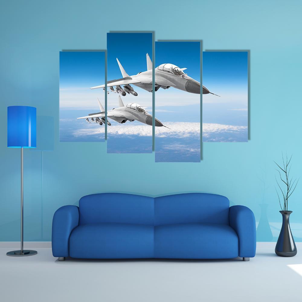 Pair Of Military Fighters Jet Aircraft Canvas Wall Art-4 Pop-Gallery Wrap-50" x 32"-Tiaracle