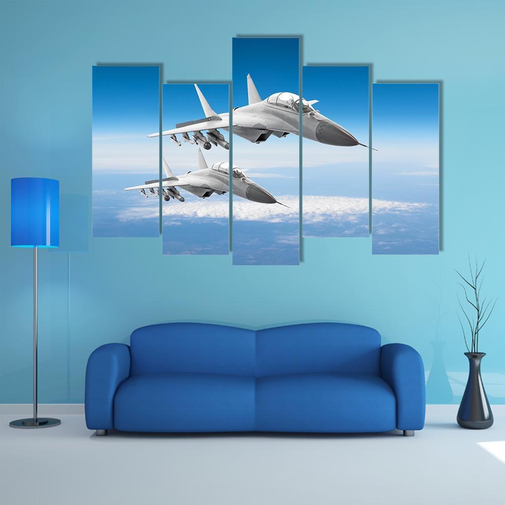 Pair Of Military Fighters Jet Aircraft Canvas Wall Art-5 Pop-Gallery Wrap-47" x 32"-Tiaracle
