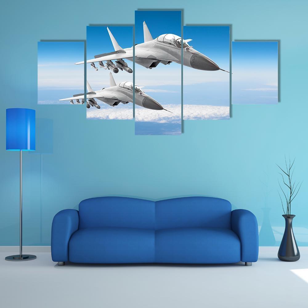 Pair Of Military Fighters Jet Aircraft Canvas Wall Art-5 Star-Gallery Wrap-62" x 32"-Tiaracle