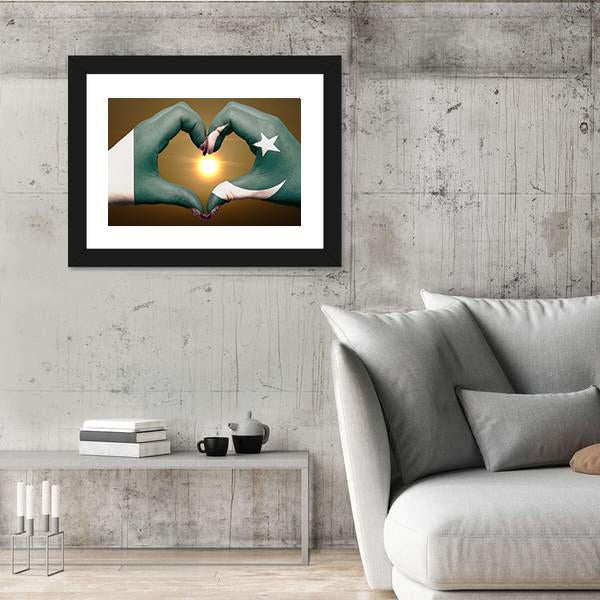 Pakistan Flag Heart Gesture Canvas Wall Art-3 Horizontal-Gallery Wrap-25" x 16"-Tiaracle