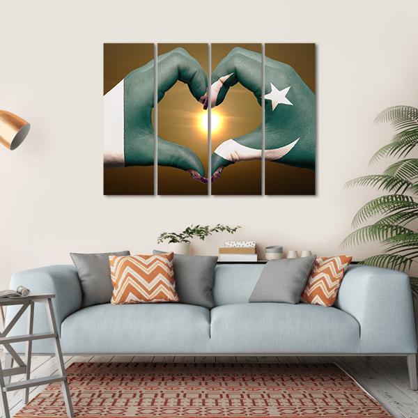 Pakistan Flag Heart Gesture Canvas Wall Art-4 Horizontal-Gallery Wrap-34" x 24"-Tiaracle