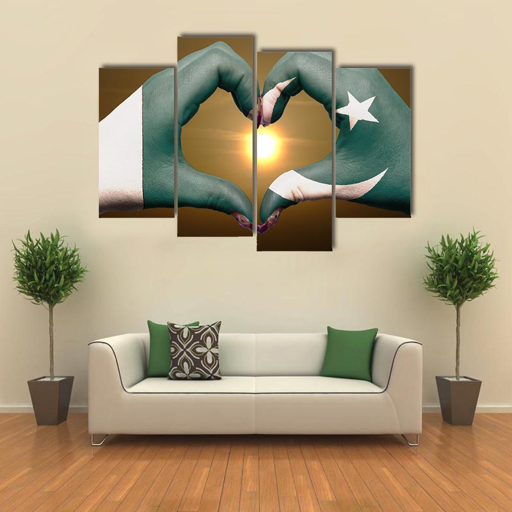 Pakistan Flag Heart Gesture Canvas Wall Art-4 Pop-Gallery Wrap-50" x 32"-Tiaracle