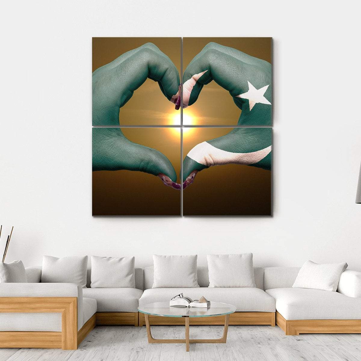 Pakistan Flag Heart Gesture Canvas Wall Art-4 Square-Gallery Wrap-17" x 17"-Tiaracle