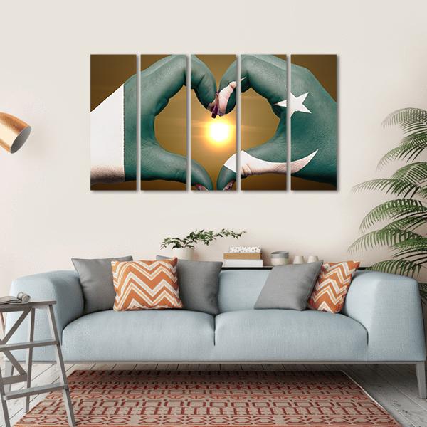 Pakistan Flag Heart Gesture Canvas Wall Art-5 Horizontal-Gallery Wrap-22" x 12"-Tiaracle
