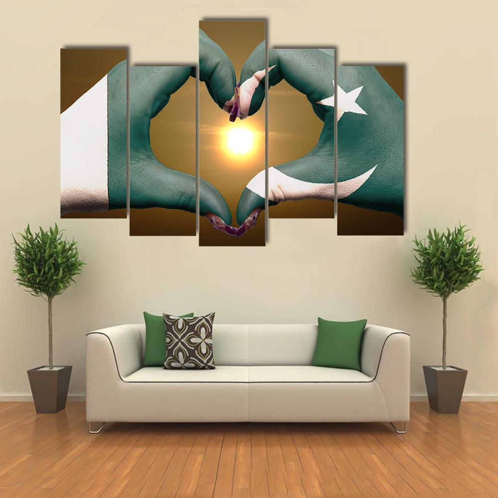 Pakistan Flag Heart Gesture Canvas Wall Art-5 Pop-Gallery Wrap-47" x 32"-Tiaracle