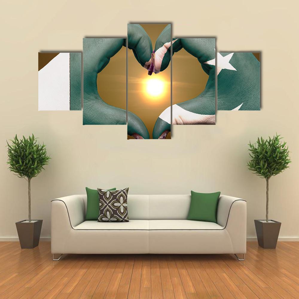 Pakistan Flag Heart Gesture Canvas Wall Art-3 Horizontal-Gallery Wrap-37" x 24"-Tiaracle