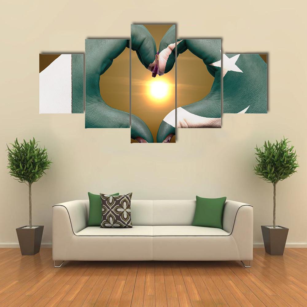 Pakistan Flag Heart Gesture Canvas Wall Art-3 Horizontal-Gallery Wrap-37" x 24"-Tiaracle