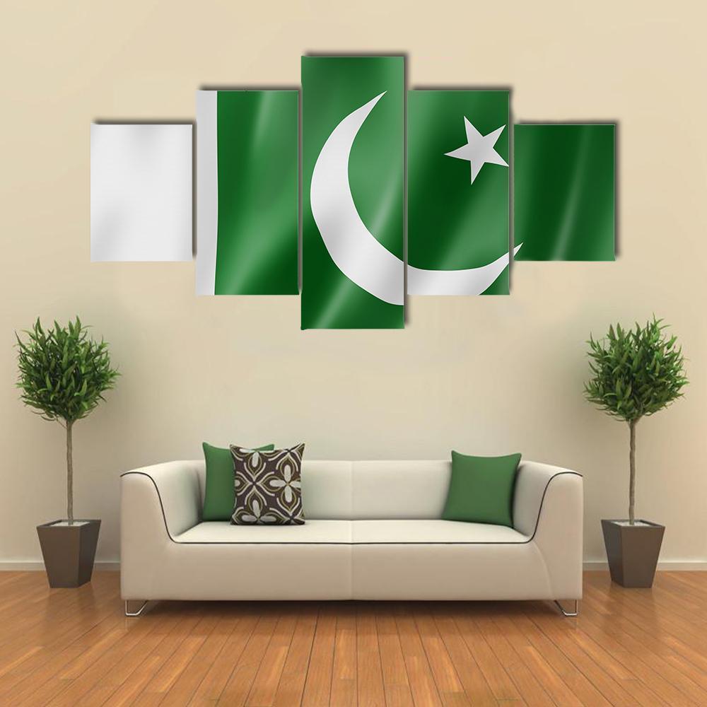 Pakistan Flag Canvas Wall Art-5 Star-Gallery Wrap-62" x 32"-Tiaracle