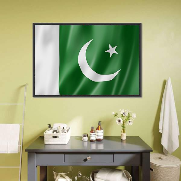 Pakistan Flag Canvas Wall Art-1 Piece-Floating Frame-24" x 16"-Tiaracle