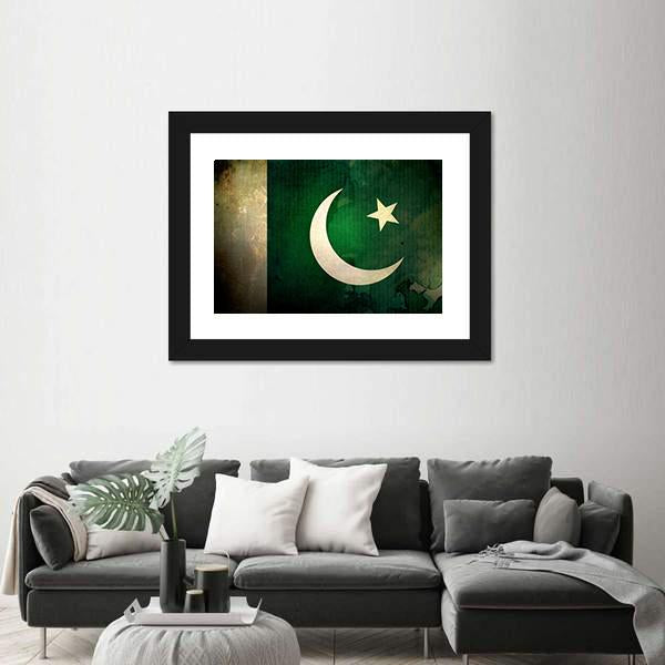 Pakistan Flag On Grunge Texture Canvas Wall Art-3 Horizontal-Gallery Wrap-25" x 16"-Tiaracle