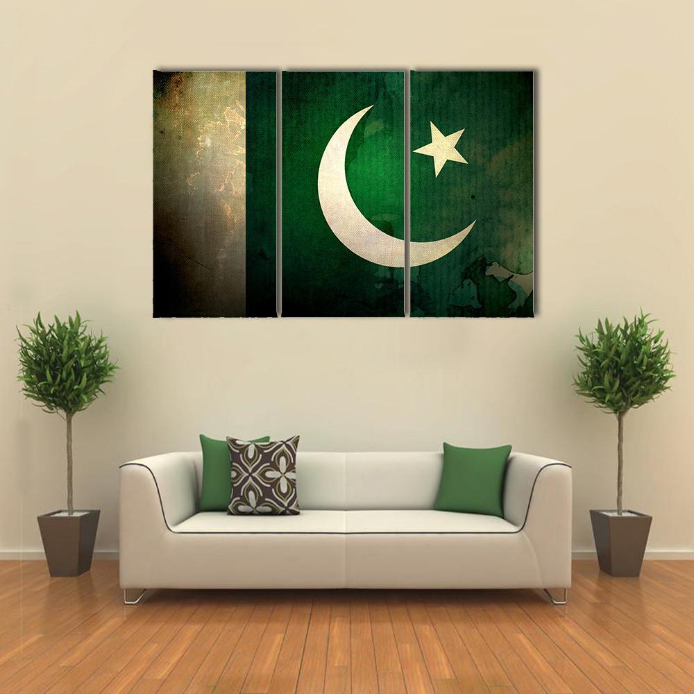 Pakistan Flag On Grunge Texture Canvas Wall Art-3 Horizontal-Gallery Wrap-37" x 24"-Tiaracle