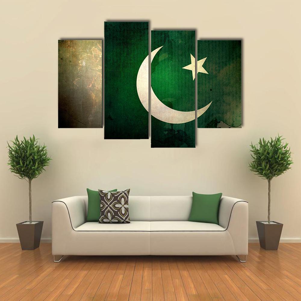 Pakistan Flag On Grunge Texture Canvas Wall Art-4 Pop-Gallery Wrap-50" x 32"-Tiaracle