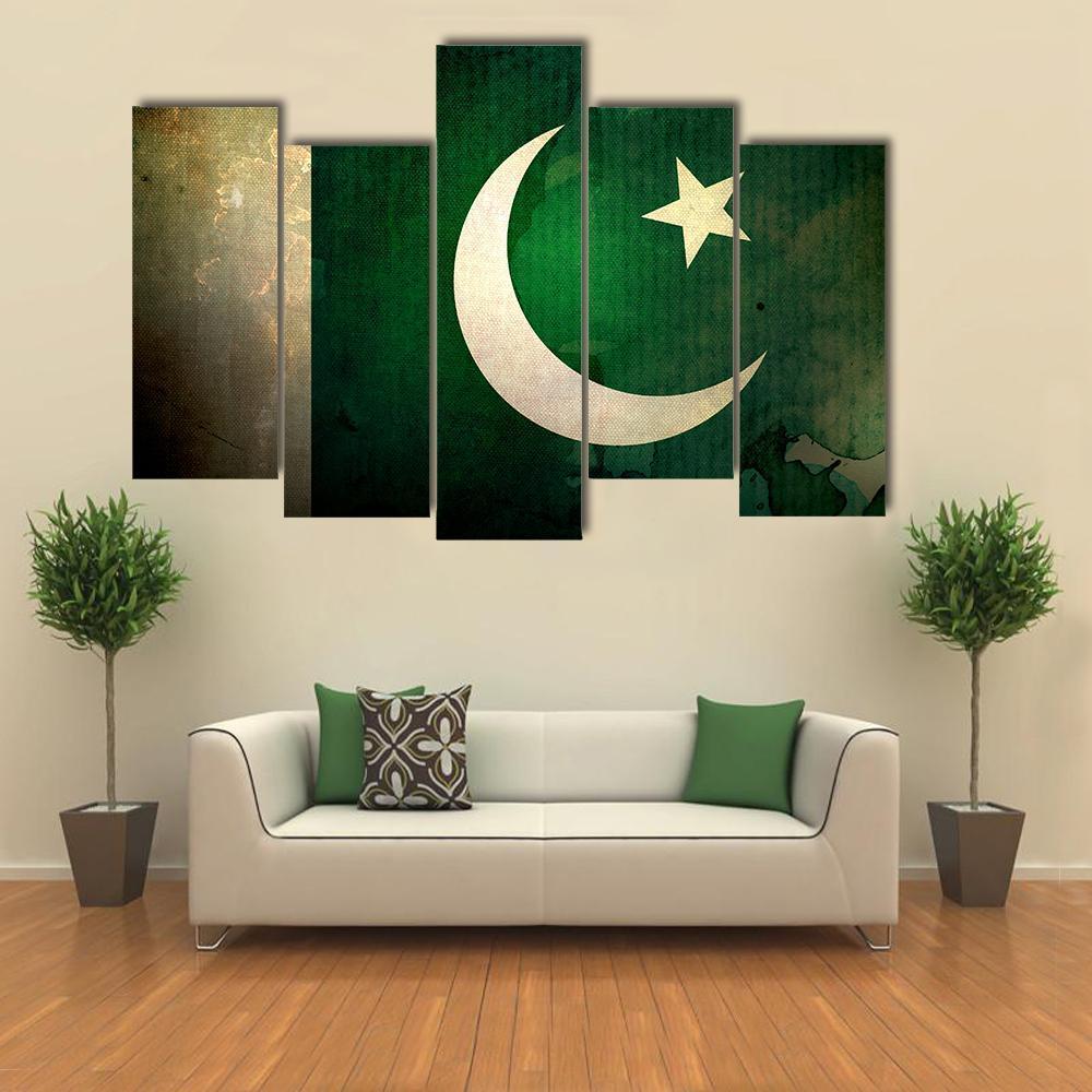 Pakistan Flag On Grunge Texture Canvas Wall Art-3 Horizontal-Gallery Wrap-37" x 24"-Tiaracle