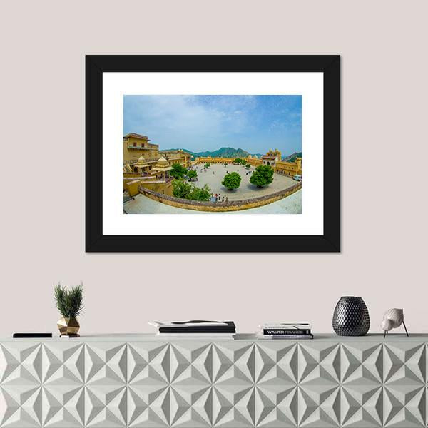 Palace In Amber Fort Canvas Wall Art-1 Piece-Framed Print-20" x 16"-Tiaracle