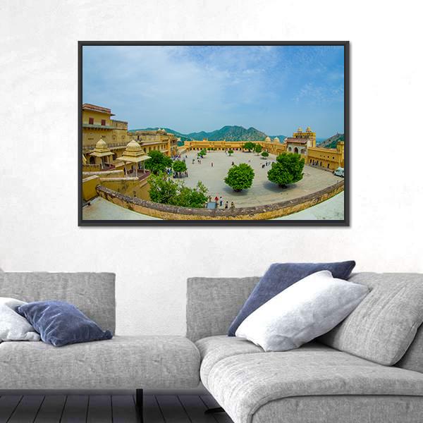 Palace In Amber Fort Canvas Wall Art-3 Horizontal-Gallery Wrap-25" x 16"-Tiaracle