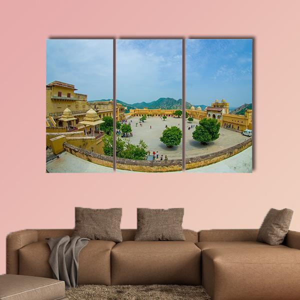 Palace In Amber Fort Canvas Wall Art-5 Star-Gallery Wrap-62" x 32"-Tiaracle