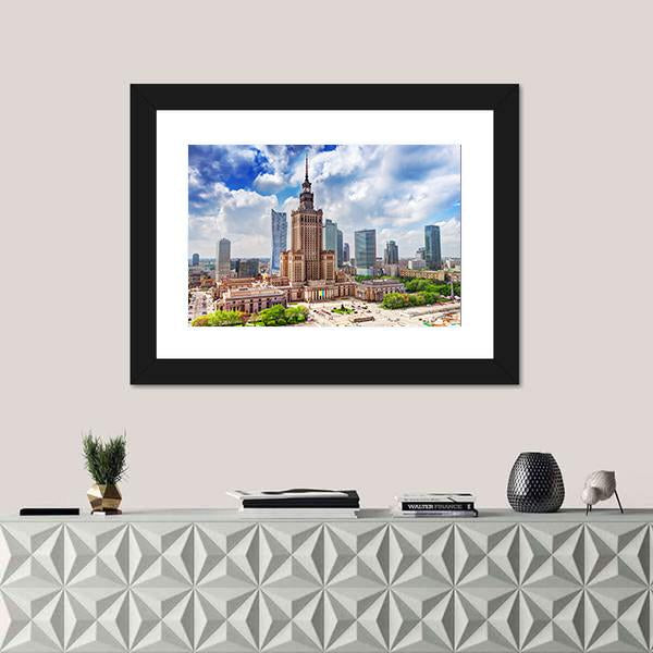Palace Of Culture And Science Canvas Wall Art-1 Piece-Framed Print-20" x 16"-Tiaracle