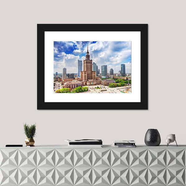 Palace Of Culture And Science Canvas Wall Art-1 Piece-Framed Print-20" x 16"-Tiaracle