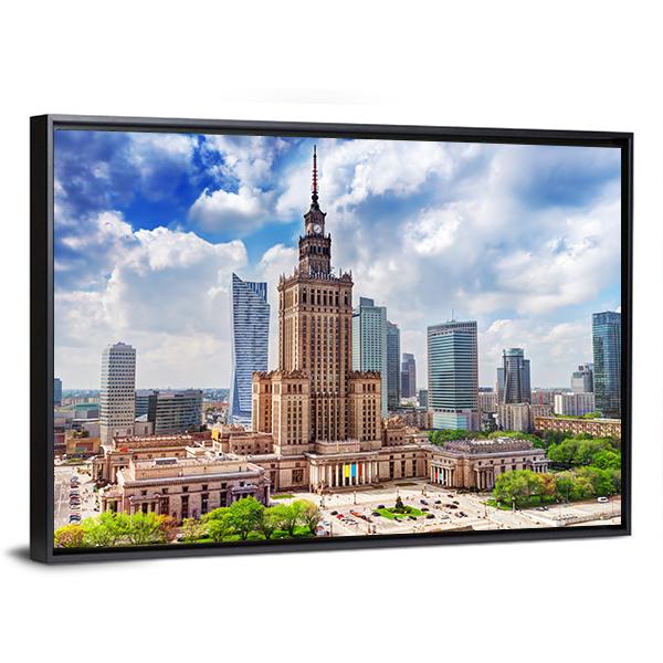 Palace Of Culture And Science Canvas Wall Art-3 Horizontal-Gallery Wrap-25" x 16"-Tiaracle